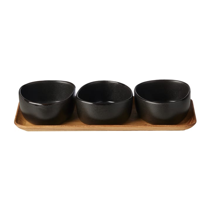 Raw Organic conjunto tigela com bandeja em madeira, Titanium Black Aida