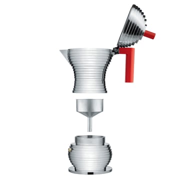 Cafeteira de expresso Pulcina, 3 chávenas - pega vermelha - Alessi