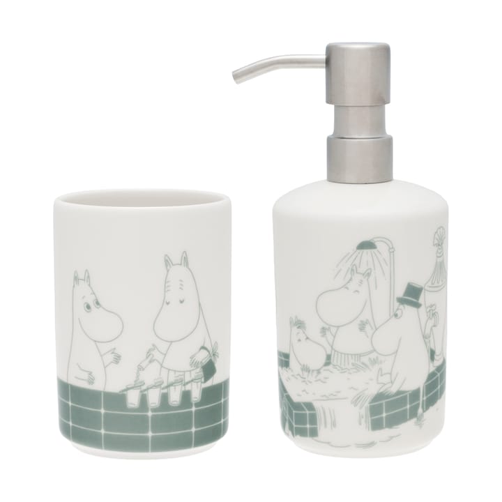 Dispensador de sabão e suporte para escovas de dentes Moomin  - Badstund verde-branco - Arabia