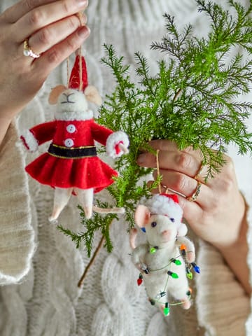 Enfeite de Natal Peo Ratinho, 2 peças - Branco-vermelho - Bloomingville