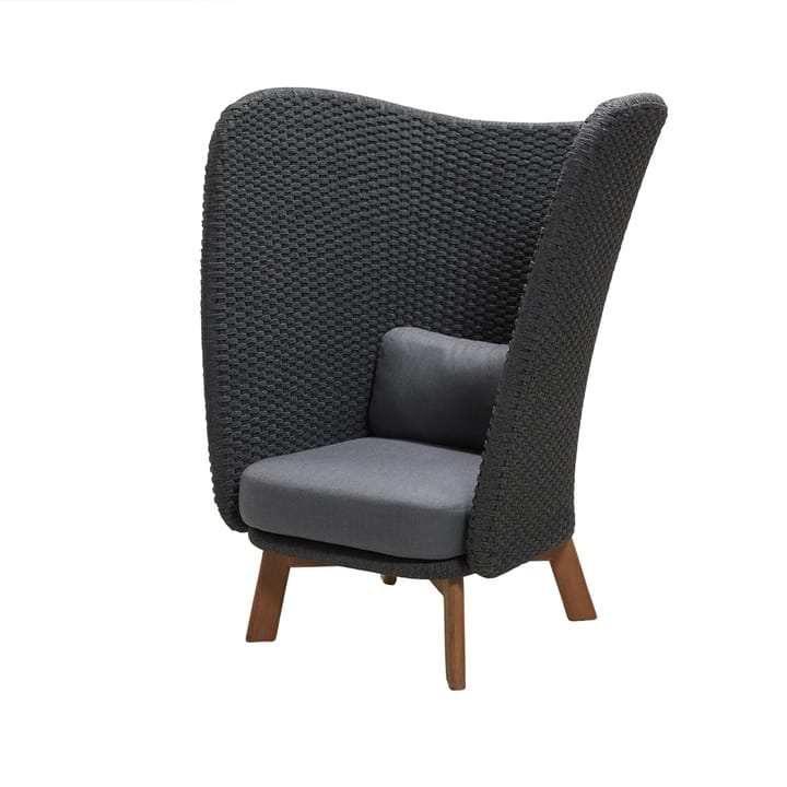 Poltrona lounge Peacock Highback - Cane-Line Natté dark grey, incl. almofadas cinzas, pés em teca - Cane-line