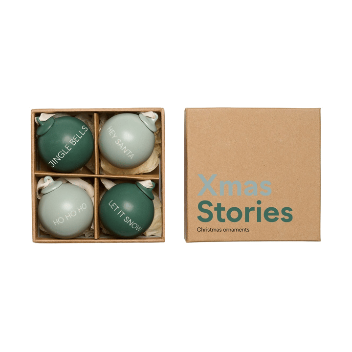 Conjunto de 4 bolas de Natal XMAS Stories Ø4 cm - Dark green-dusty green - Design Letters
