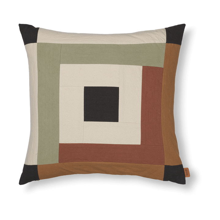 Capa de almofada Border patchwork 50x50 cm - Dark sage-red brown - Ferm LIVING