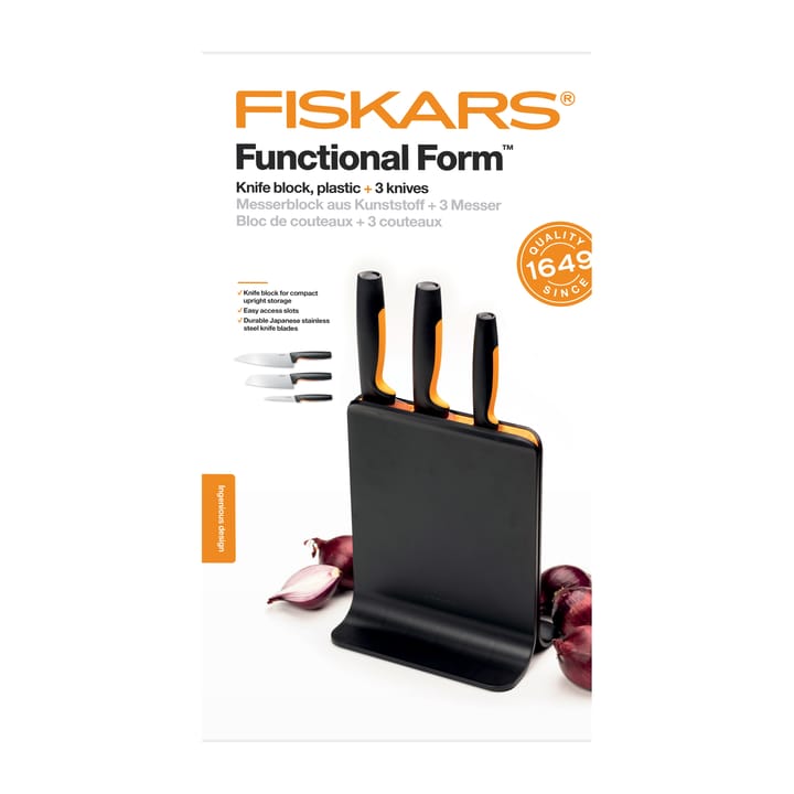 Bloco de facas de plástico com 3 facas Functional Form - 4 peças - Fiskars