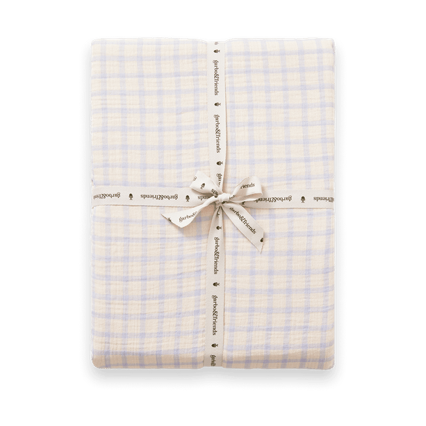 Lençol com elástico Gingham Sky Blue Muslin - 160x200x30 cm - Garbo&Friends