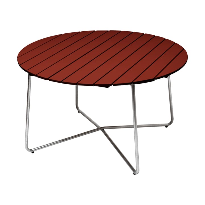 Mesa de jantar 9A - Dark red lacquered oak-galvanized base, Ø120 cm - Grythyttan Stålmöbler