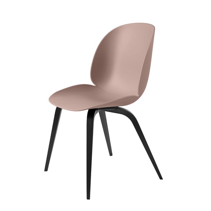 Cadeira de plástico pernas pretas de madeira Beetle - Doce rosa - GUBI