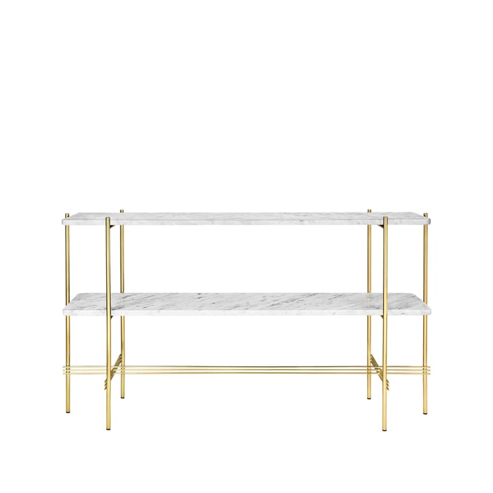 Mesa de apoio 120x30x72 cm TS Console - Mármore branco carrara-estrutura latão,2 prateleiras em mármore - GUBI