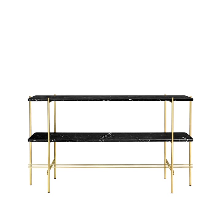 Mesa de apoio 120x30x72 cm TS Console - Mármore preto marquina-estrutura Preta-2 prateleiras em mármore - GUBI