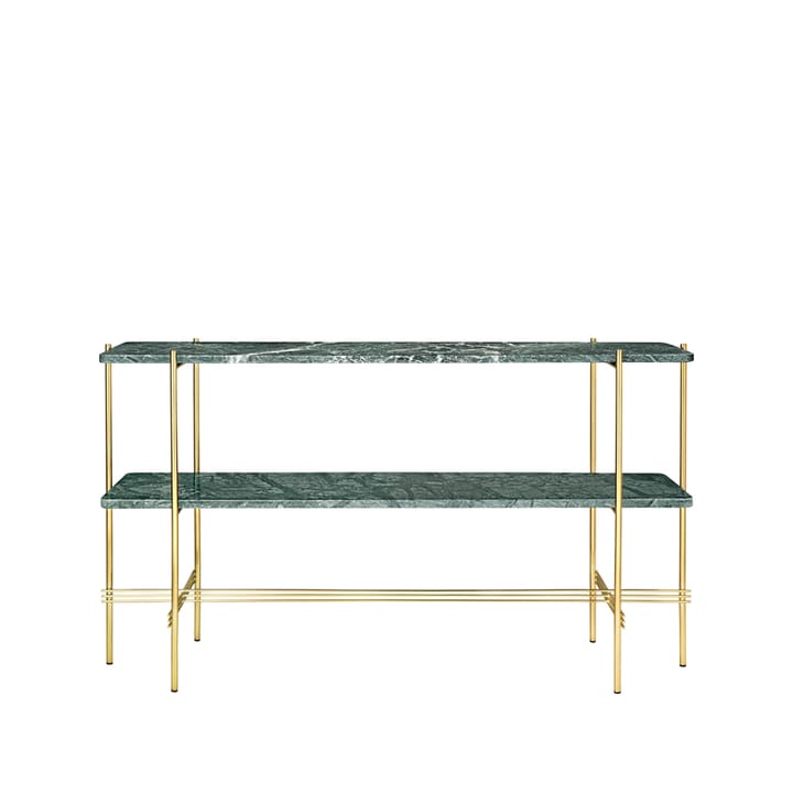 Mesa de apoio 120x30x72 cm TS Console - Mármore verde guatemala-estrutura latão,2 prateleiras em mármore - GUBI