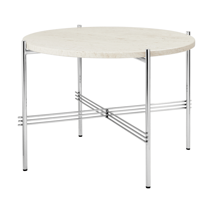 Mesa de centro aço polido TS Ø55 - Travertino branco neutro - GUBI