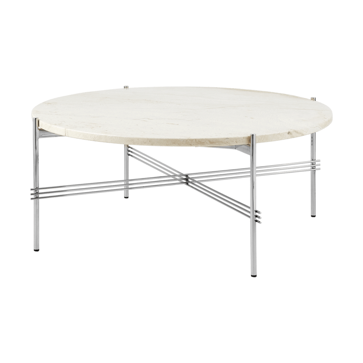 Mesa de centro aço polido TS Ø80 - Travertino branco neutro - GUBI