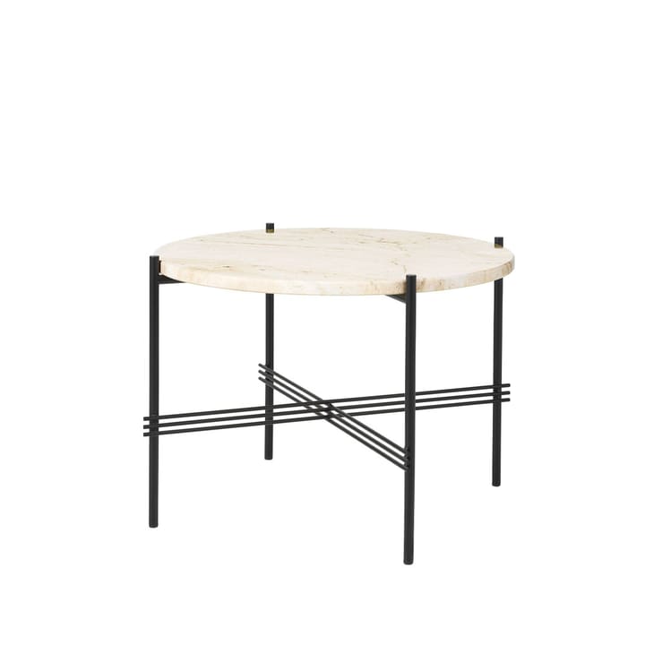 Mesa de centro TS Round - Branco calcário natural, Ø55, suporte de latão - GUBI