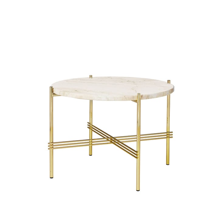 Mesa de centro TS Round - Branco calcário natural, Ø55, suporte de latão - GUBI