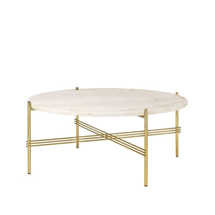 Mesa de centro TS Round, Branco calcário natural, Ø80, suporte de latão GUBI