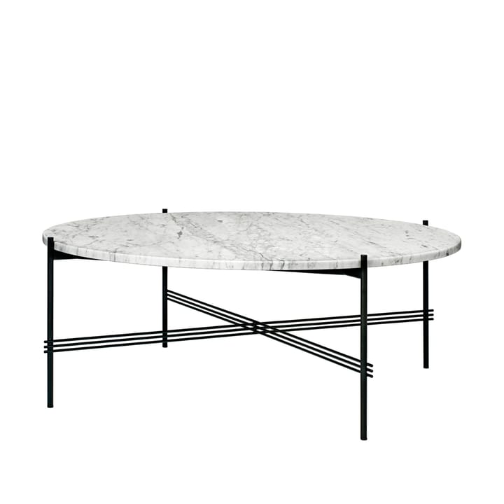 Mesa de centro TS Round - mármore carrara branca, Ø105, suporte preto - GUBI