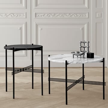 Mesa de centro TS Round - mármore carrara branca, Ø105, suporte preto - GUBI