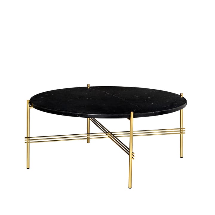 Mesa de centro TS Round - Mármore Marquina Preto, Ø80, Suporte Preto - GUBI