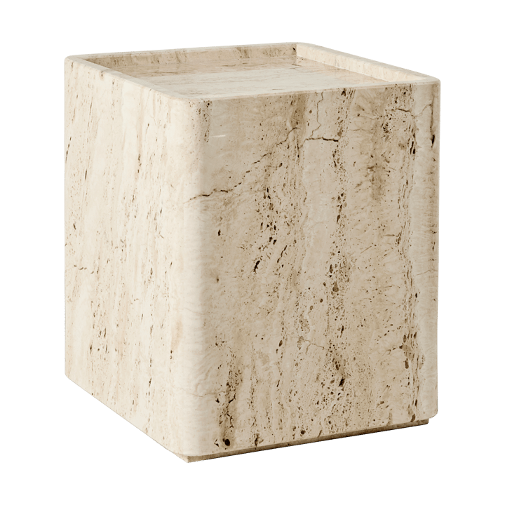 Pietra mesa lateral 33x33x40 cm - Travertino branco neutro. - GUBI