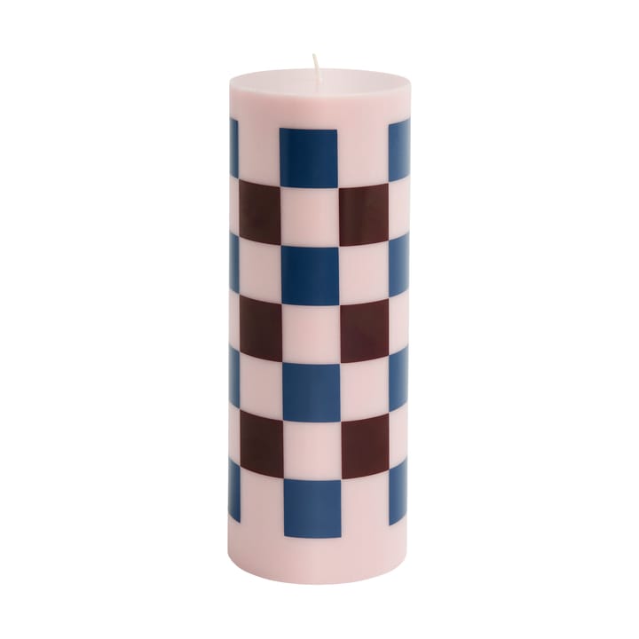 Vela Column Candle large 25 cm - Pink-bordeaux-dark blue check - HAY