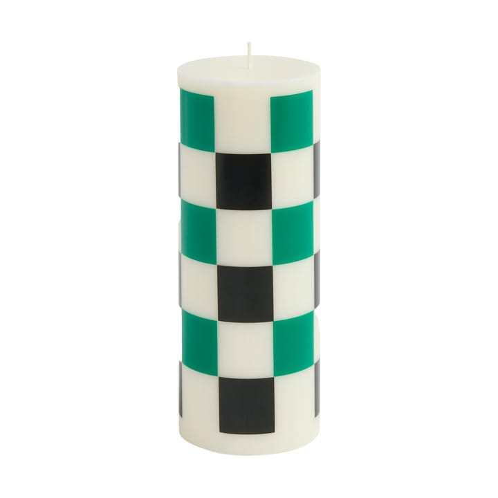 Vela Column Candle medium 20 cm - Off white-green-black check - HAY