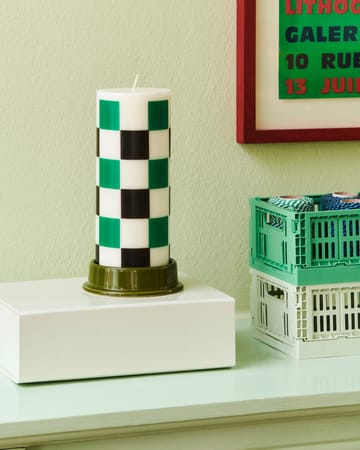 Vela Column Candle medium 20 cm - Off white-green-black check - HAY