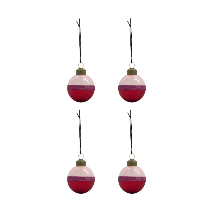 Bola de Natal Stripe Ø8 cm 4 unidades - Rosa-vermelho - House Doctor