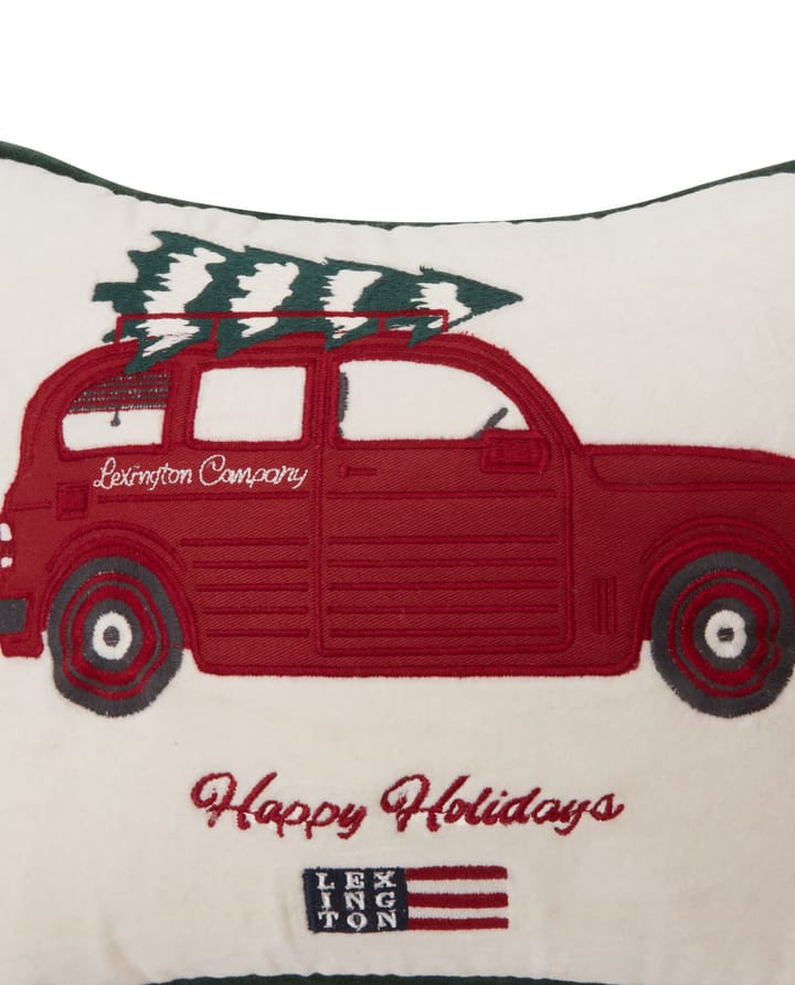 Almofada de algodão e veludo Holiday Car Organic 30x40 cm - Branco-vermelho multi - Lexington