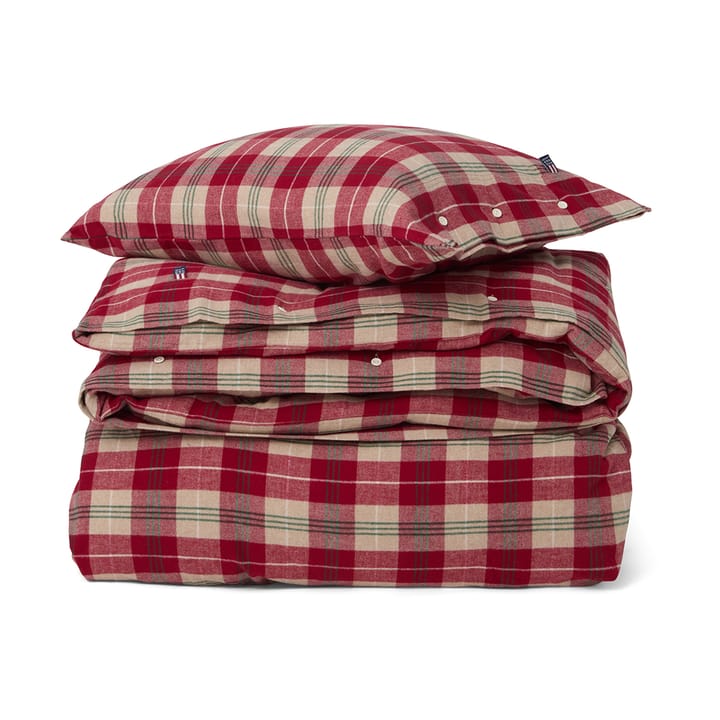 Conjunto de cama de flanela em algodão xadrez - Vermelho-bege-verde-branco - Lexington