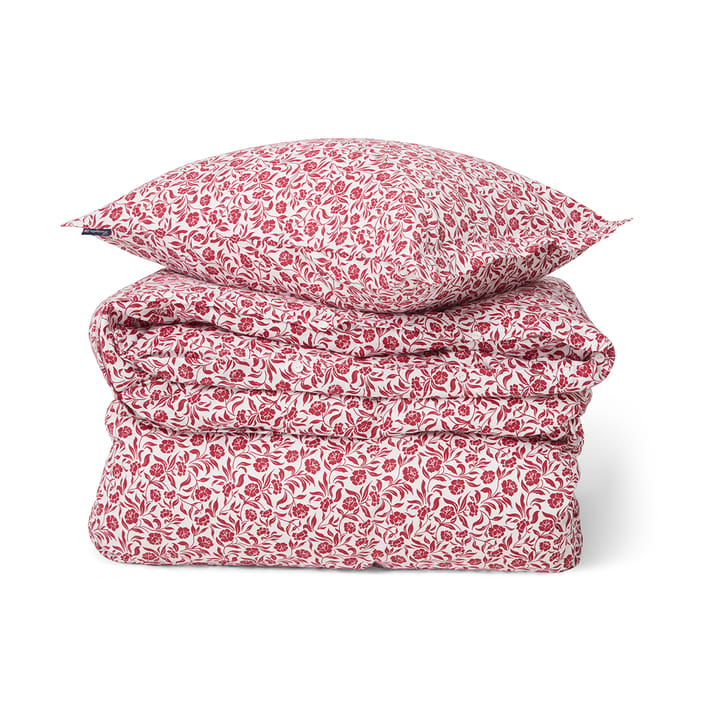 Conjunto de cama em cetim de algodão estampado flores - Branco-vermelho - Lexington