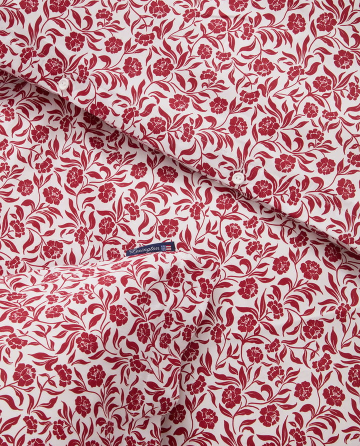 Conjunto de cama em cetim de algodão estampado flores, Branco-vermelho Lexington