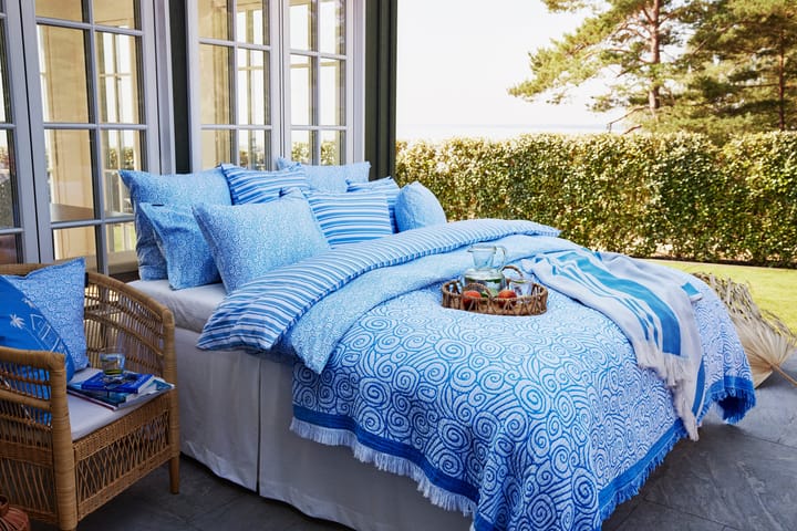 Jogo de cama Wave Printed Cotton Sateen - White-Blue, 1 örngott - Lexington