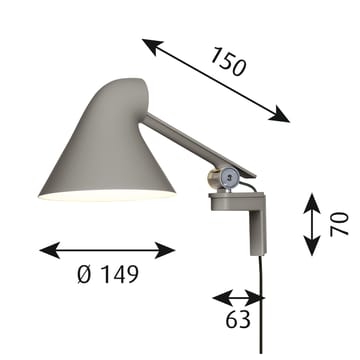 Candeeiro de parede com cabo curto NJP - Cinzento claro - Louis Poulsen