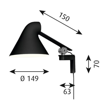 Candeeiro de parede com cabo curto NJP - Preto - Louis Poulsen