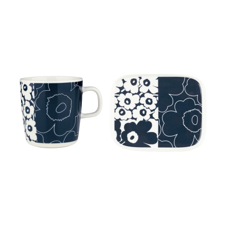 Bandeja Unikko Kollaasi + Chávena 2 peças - White-dark blue - Marimekko