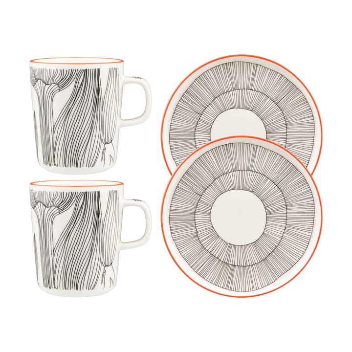 Conjunto de pequeno almoço Kukat Puhkeavat 4 peças - White-black-orange - Marimekko