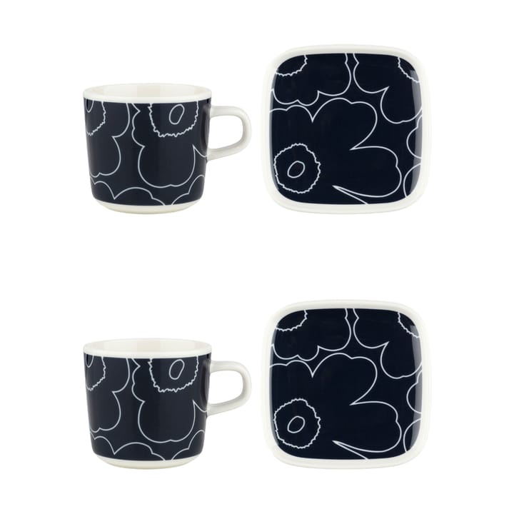 Conjunto de xícara e pires Piirto Unikko 20 cl 4 peças - White-dark blue - Marimekko