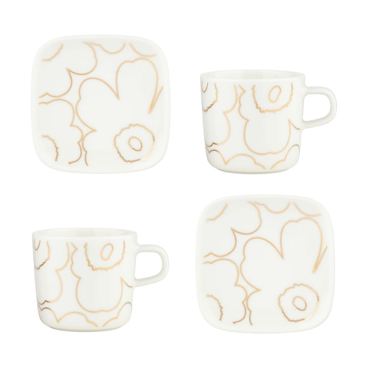 Conjunto de xícara e pires Piirto Unikko 20 cl 4 peças - White-gold - Marimekko