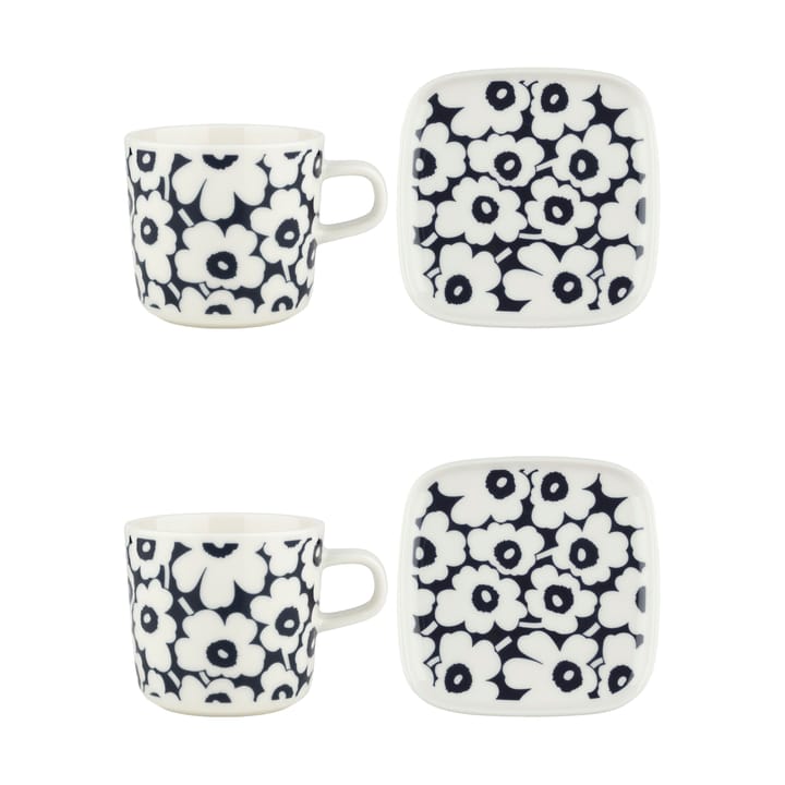 Conjunto de xícara e pires Pikkuinen Unikko 20 cl 4 peças - Dark blue-white - Marimekko