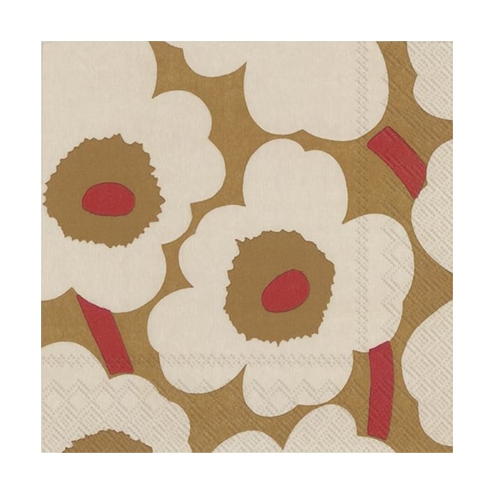 Guardanapos Unikko 33x33 cm, 20 unid. - Creme escuro-vermelho - Marimekko