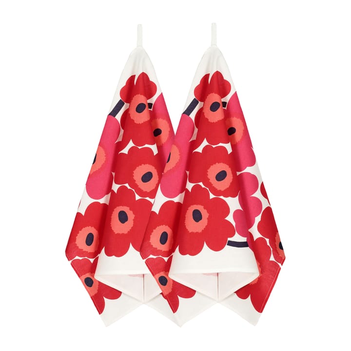 Pano de cozinha Unikko, conjunto de 2, Branco-vermelho Marimekko