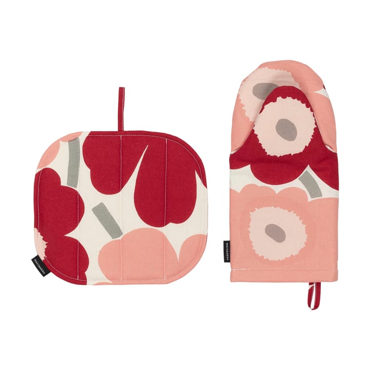 Pieni Unikko luva de forno + pegador de panela 2 peças, Cotton-dark cherry-rose Marimekko