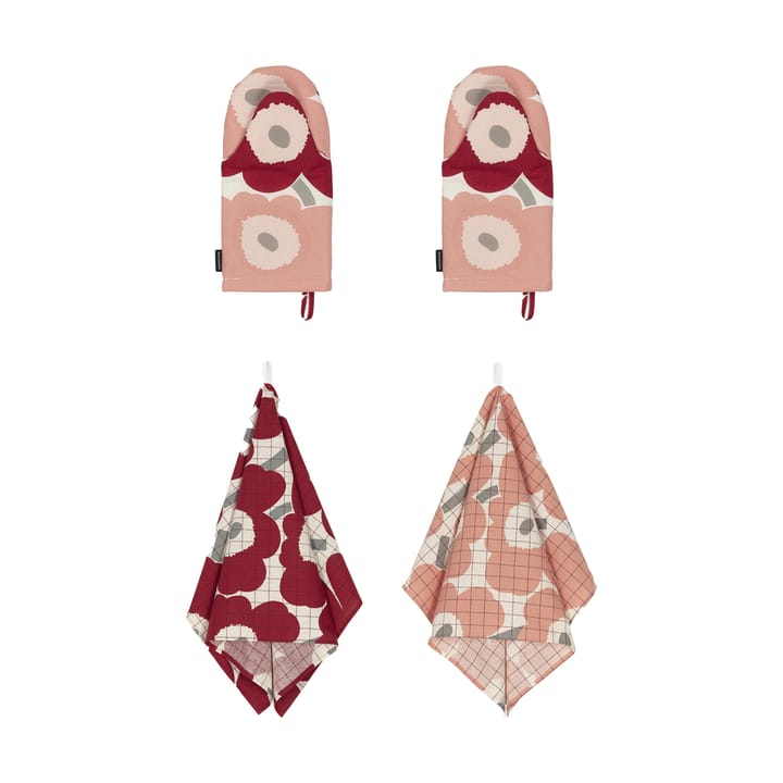 Pieni Unikko pano de cozinha + luva de forno 4 peças - Cotton-dark cherry-rose - Marimekko