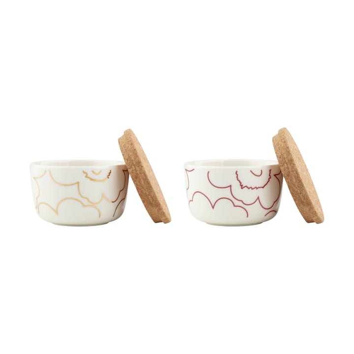 Piirto Unikko tigela com tampa 2,5 dl pacote de 2 - White-gold-dark red - Marimekko