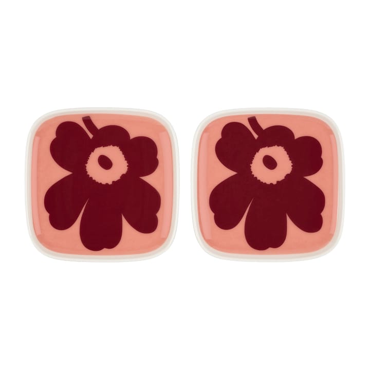 Prato pequeno Unikko 10x10 cm, conjunto de 2 - branco-rosa-vermelho - Marimekko