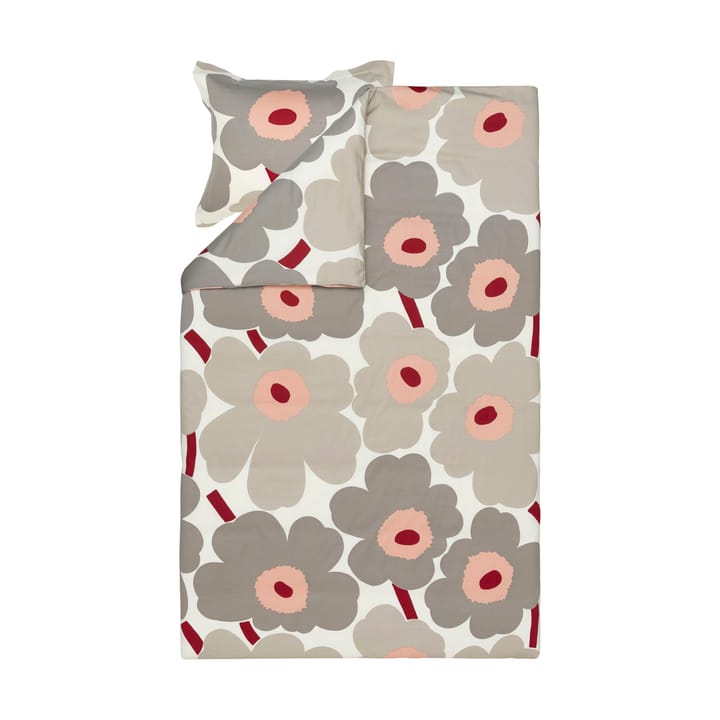 Unikko capa de edredão em cetim 150x210 cm, Off white-warm grey-pink Marimekko