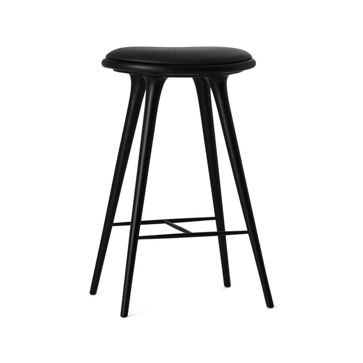 Bar banqueta alta High 74 cm - Couro preto, estrutura pernas madeira pretas - Mater