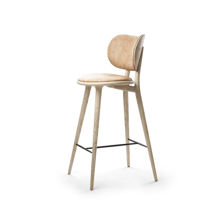 Cadeira bar alta Mater High Stool Backrest - couro natural, estrutura carvalho mate lacado  - Mater