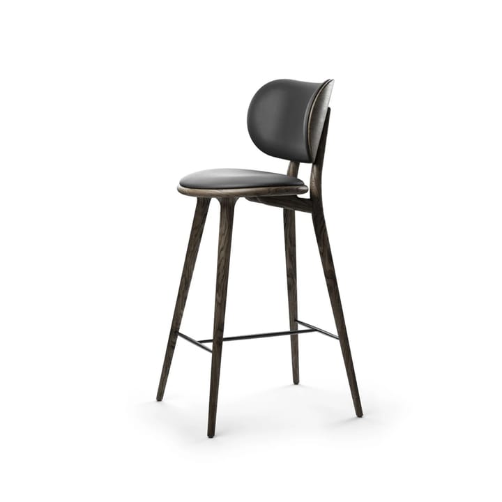 Cadeira bar alta Mater High Stool Backrest - couro preto, estrutura carvalho cinzento  - Mater