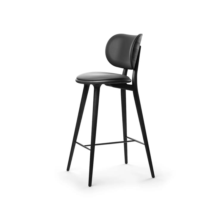 Cadeira bar alta Mater High Stool Backrest - Couro preto, estrutura pernas madeira preta - Mater